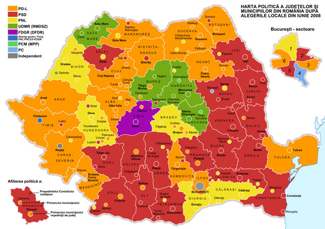 Harta politica Romania -2008